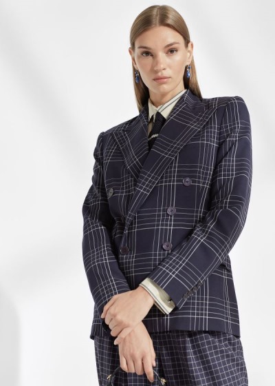 Chaquetas Ralph Lauren Mujer Azul Marino / Creme - Elias Plaid Wool - BRAPU1526